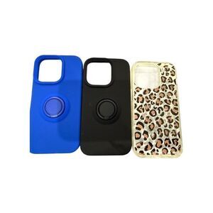 Stylish Phone 14 pro Case Set  Blue, Black, Leopard Print